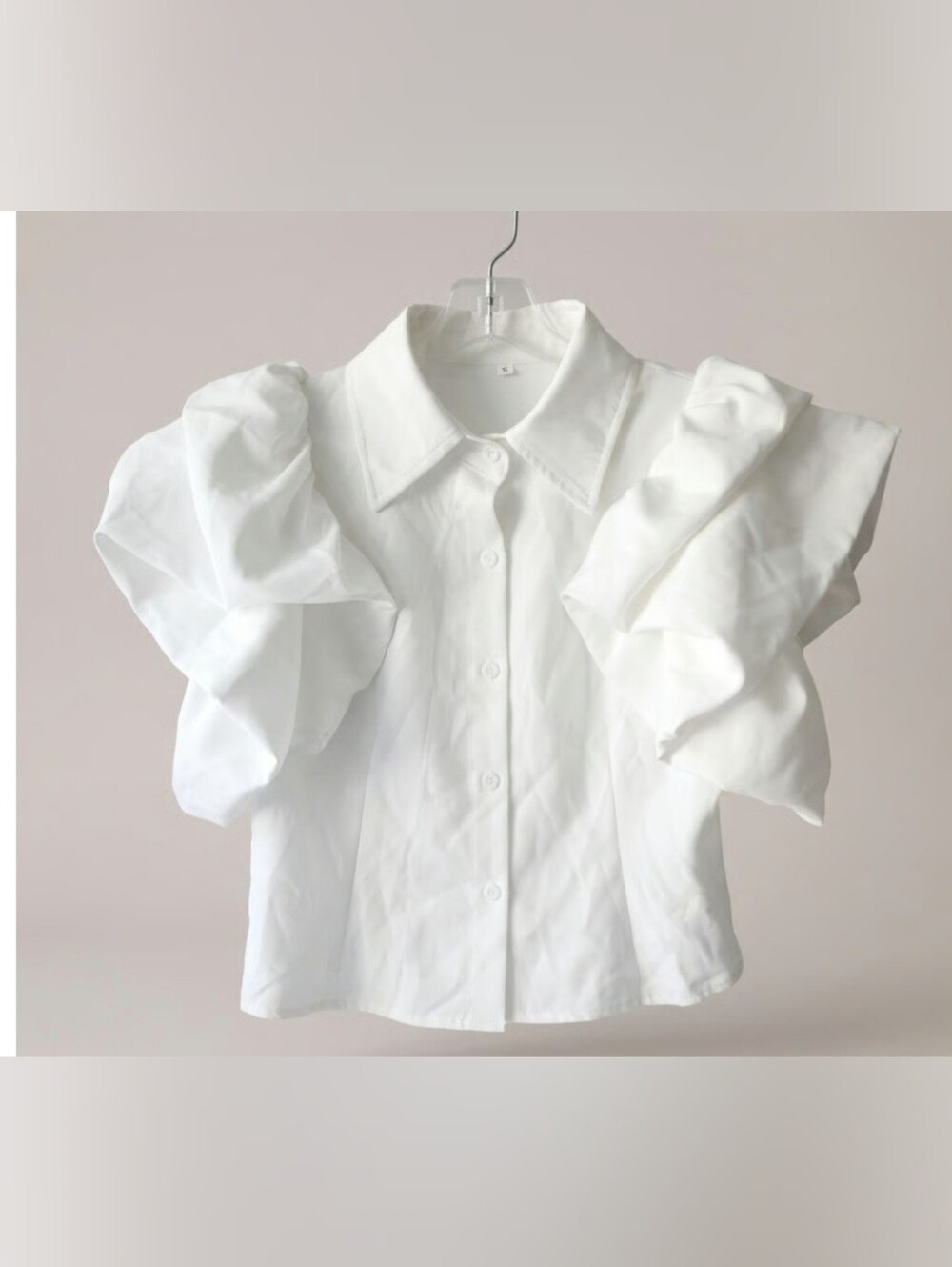 White Puff-Sleeve Button-Down Shirt
